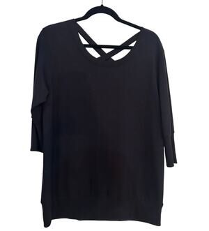 Heart R8 Black Long Sleeve Scoop Neck Knit Top Criss Cross Soft Loungewear Cozy